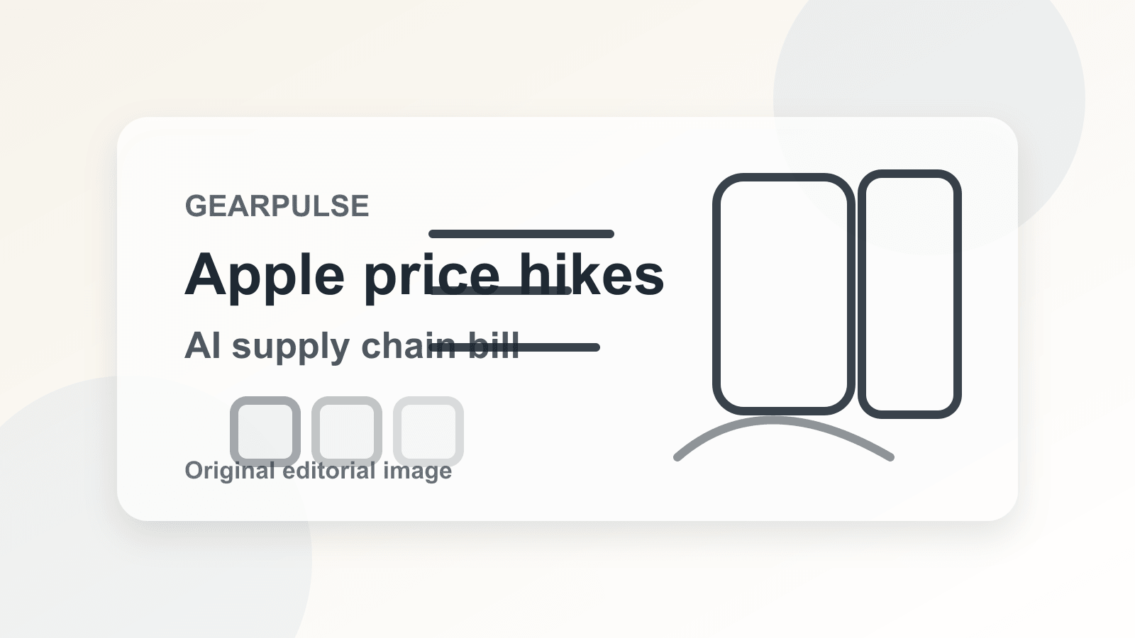 Generated editorial card showing Apple devices, AI compute blocks, and rising supply-chain cost lines.