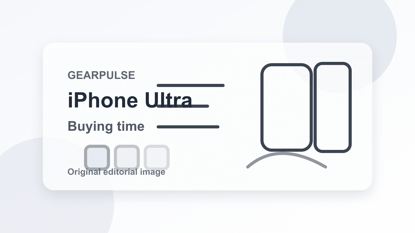 Generated editorial card with a premium phone outline, clock marks, and Apple rumor context.