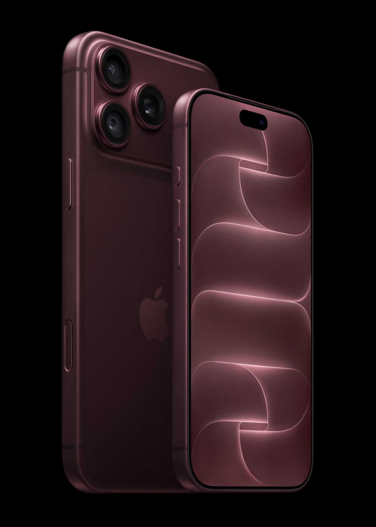 Burgundy iPhone 18 Pro and iPhone 18 Pro Max shown from the front and back.