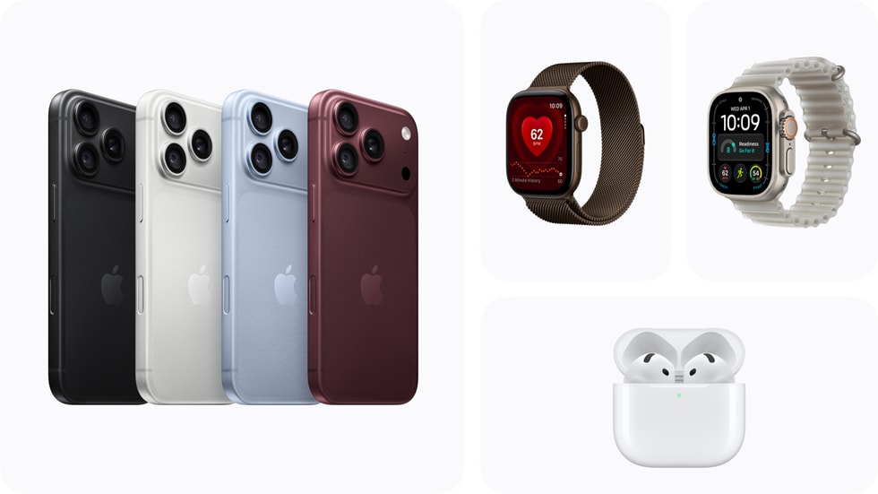 iPhone 18 Pro, Apple Watch Series 12, Apple Watch Ultra 4 and AirPods 5 arranged together.