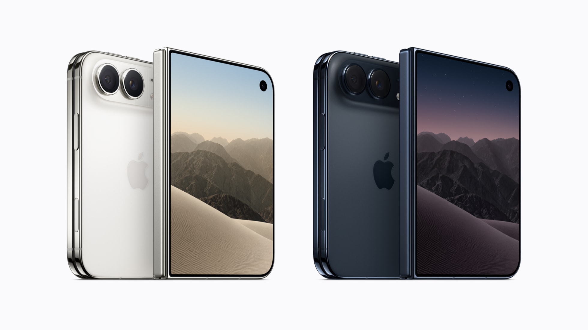 Four iPhone Duo devices in star white and night sky, shown open and closed.