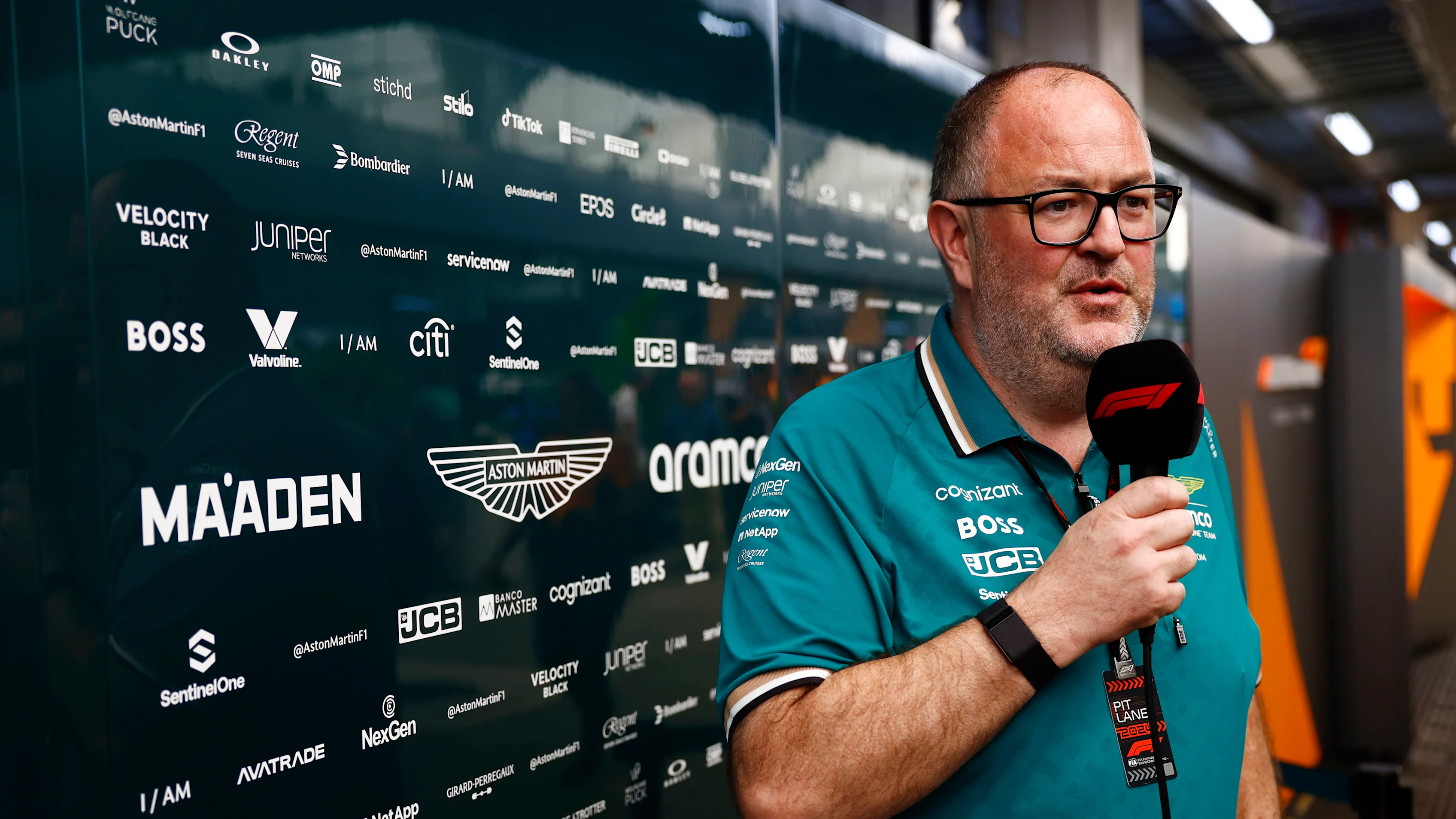 Aston Martin Formula 1 personnel in the garage during the 2026 season.