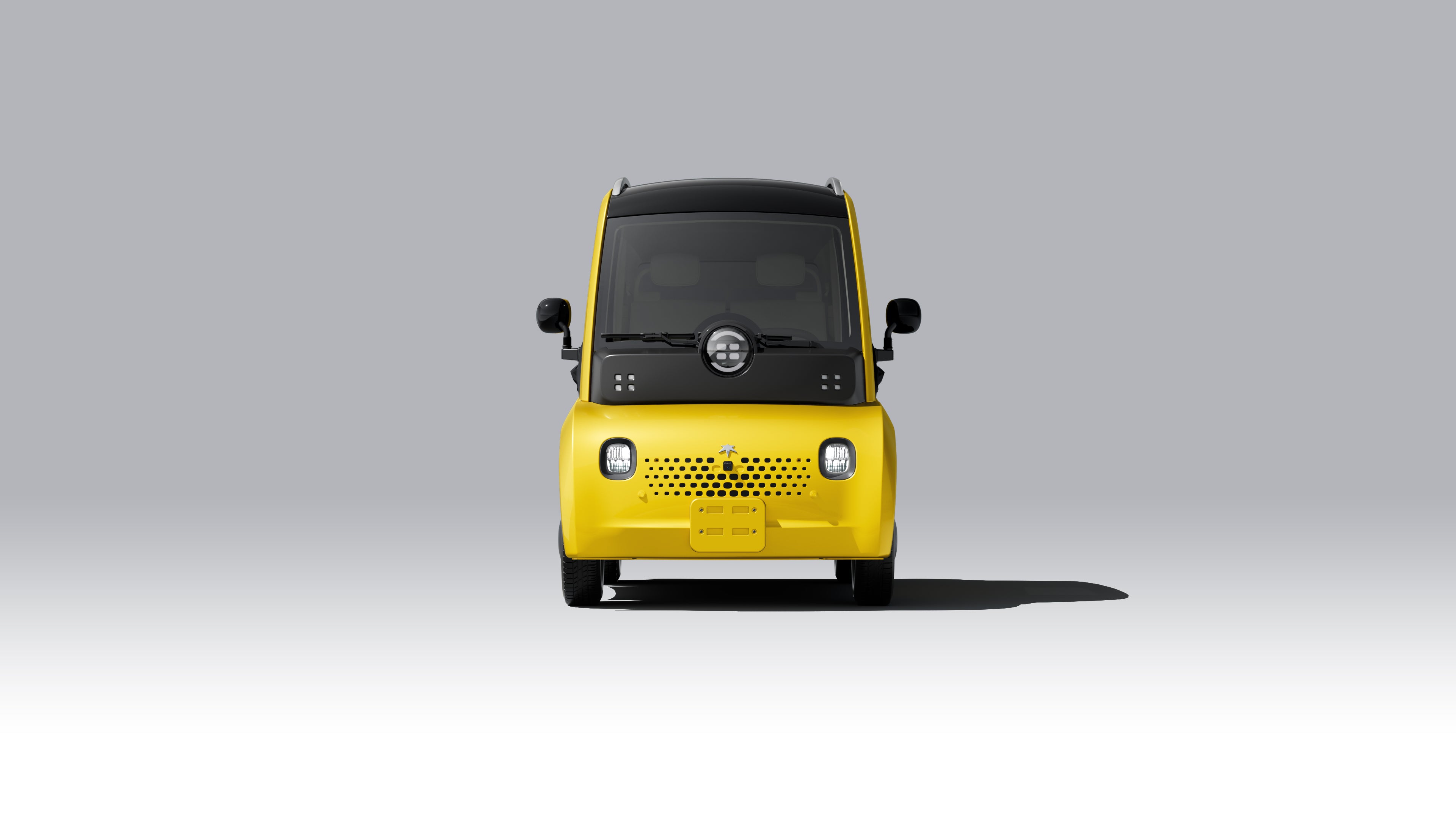 Official Astraux product image showing the front of a yellow electric quadricycle.
