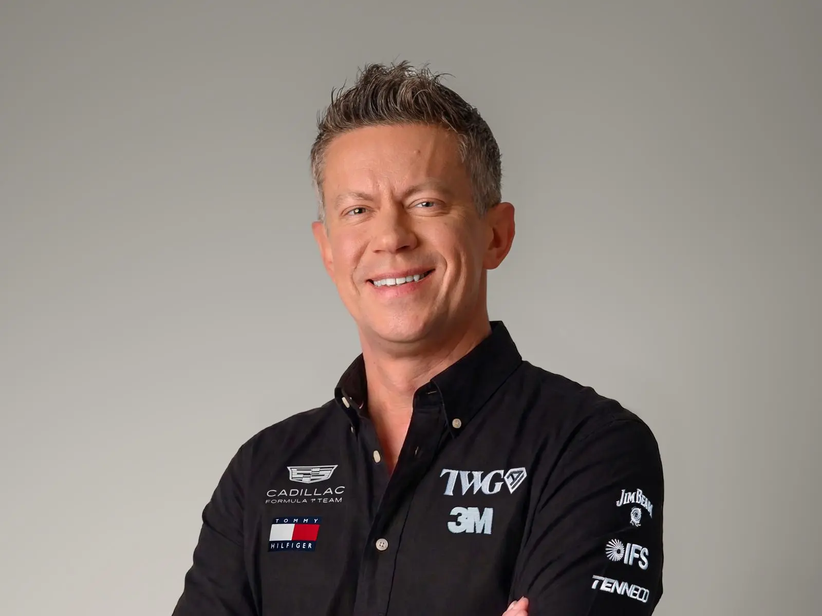 Marcin Budkowski in Cadillac Formula 1 Team kit after being named team principal.