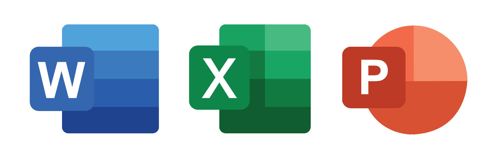 Microsoft Word, Excel and PowerPoint icons used in The Document Foundation's article about office file formats.