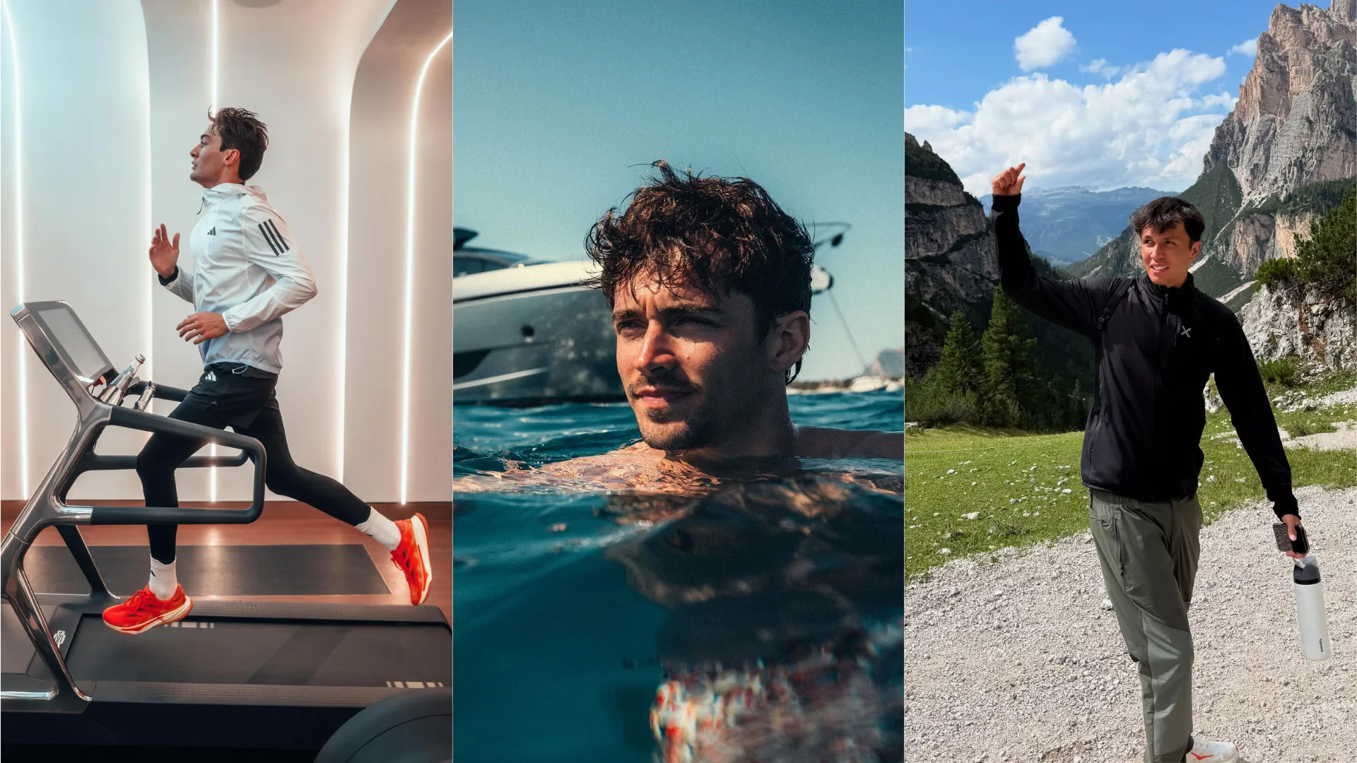 Formula 1 official summer-break image showing drivers training, swimming and hiking during the shutdown period.