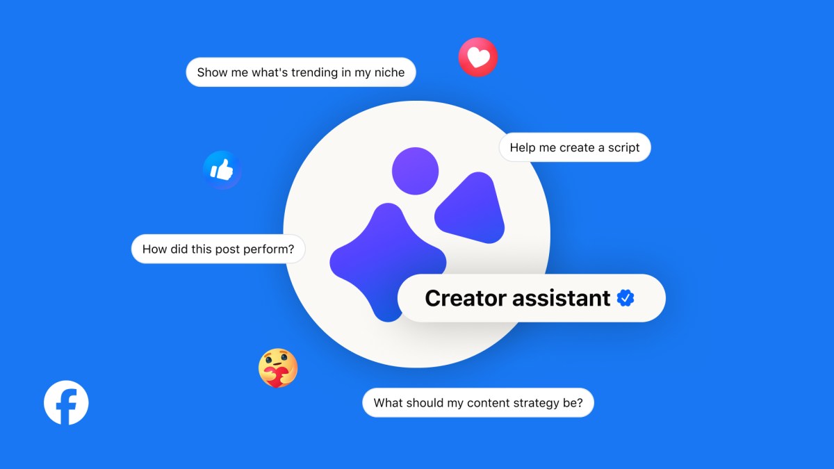Meta's Creator Assistant interface shown on a phone beside creator dashboard screens.
