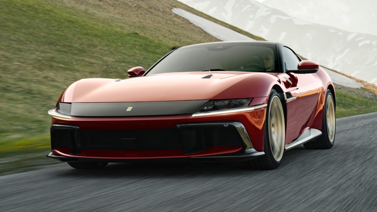 Ferrari 12Cilindri Manuale shown in official launch photography with a dark red finish.