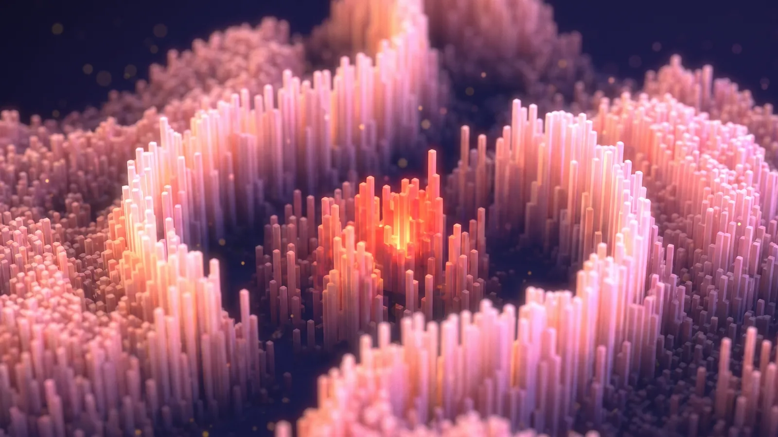 Abstract visualization of the AlphaGenome Atlas showing predicted genomic variation.