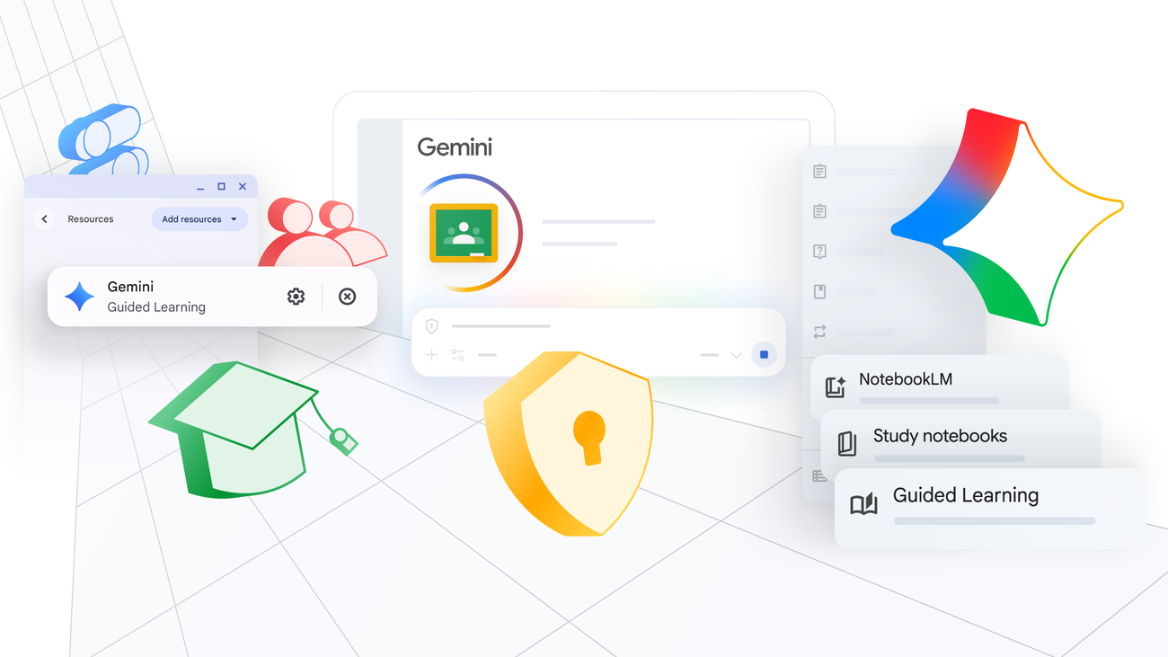 Google for Education visual showing teacher-led AI tools and classroom materials.