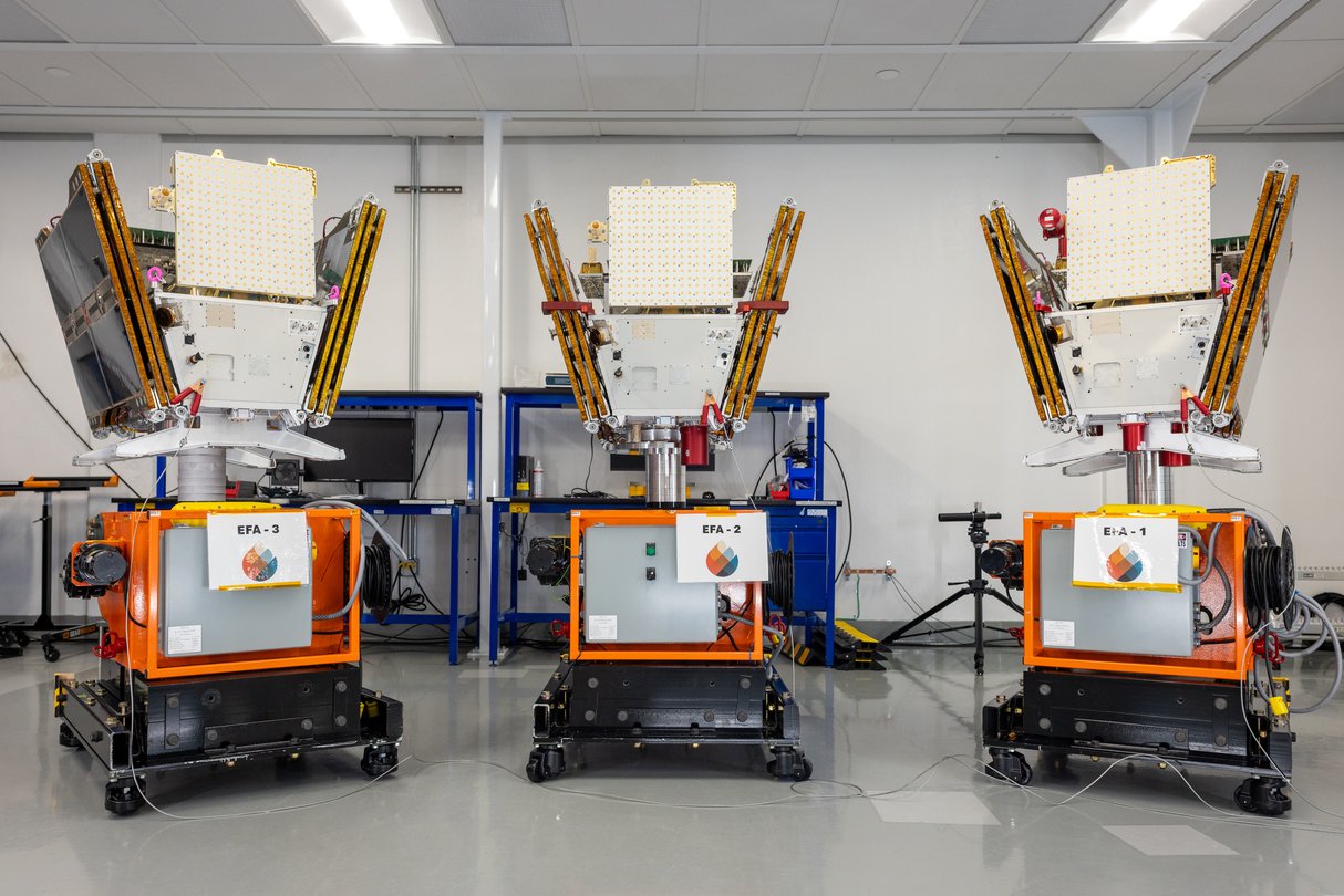 Three FireSat satellites shown in an official Google and Muon Space image.