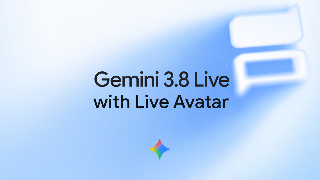 A stylized person on a screen in Google artwork announcing Gemini Live Avatar.