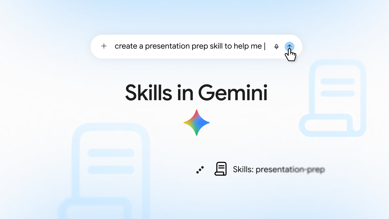 Official Google artwork illustrating Skills, reusable custom instructions in Gemini.