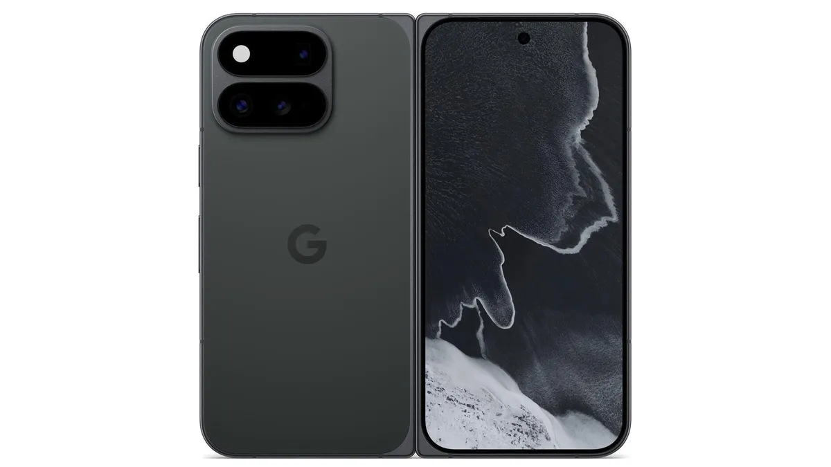 Official Google image of Pixel 11 Pro Fold in Obsidian opened from the back.