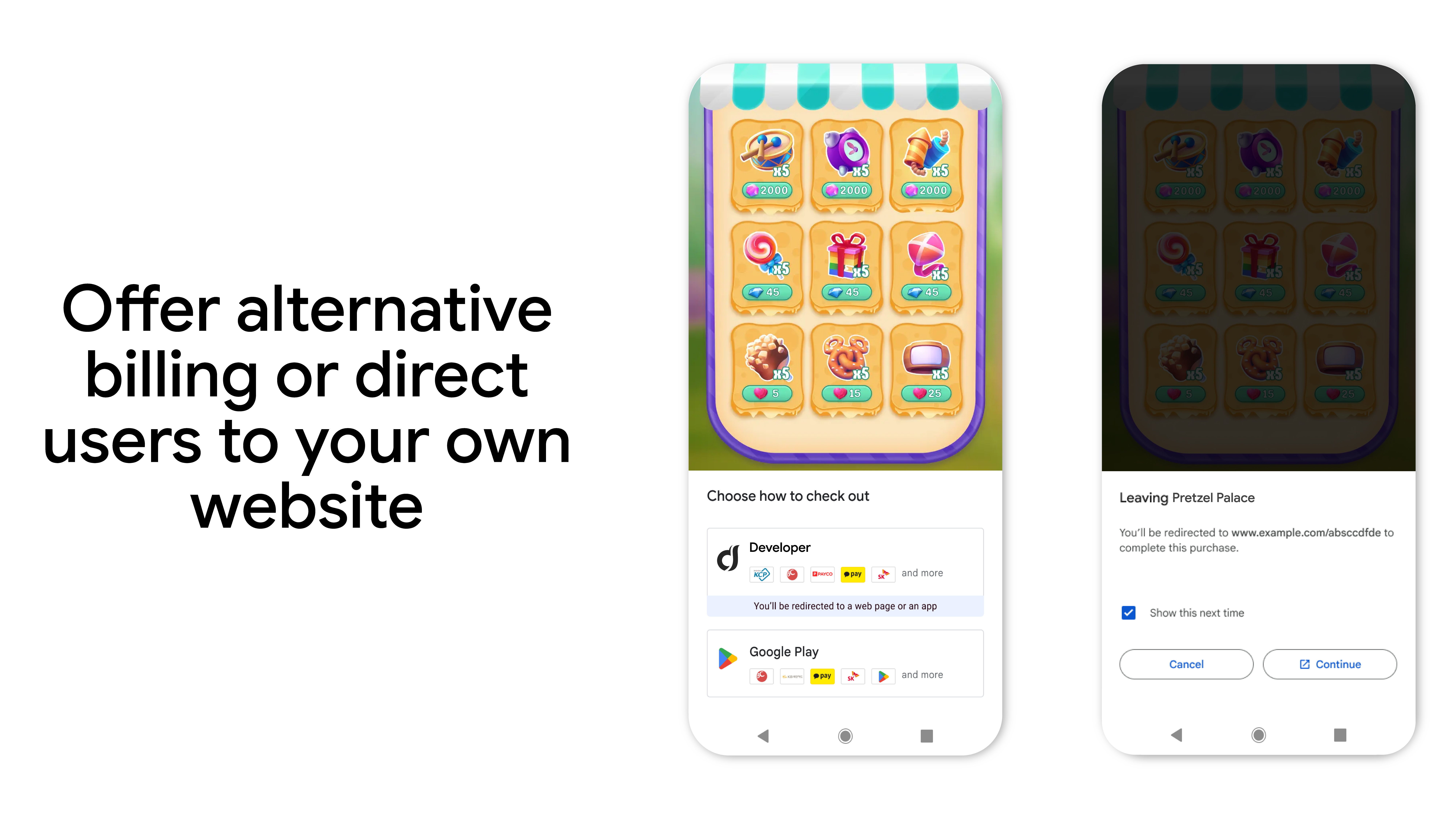 Google Play billing choice illustration showing an alternative billing option.