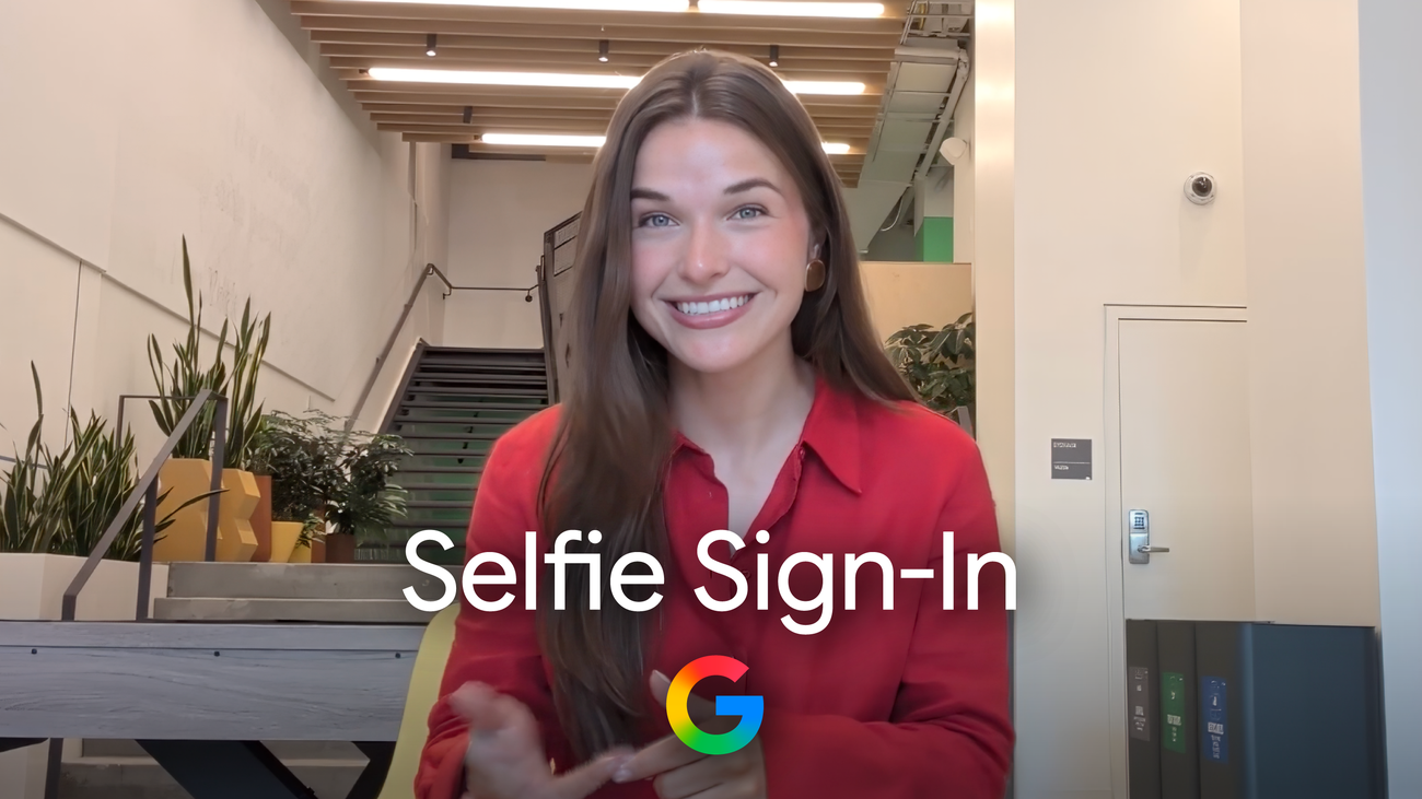 Google official image promoting Selfie Sign-In for Google Accounts.