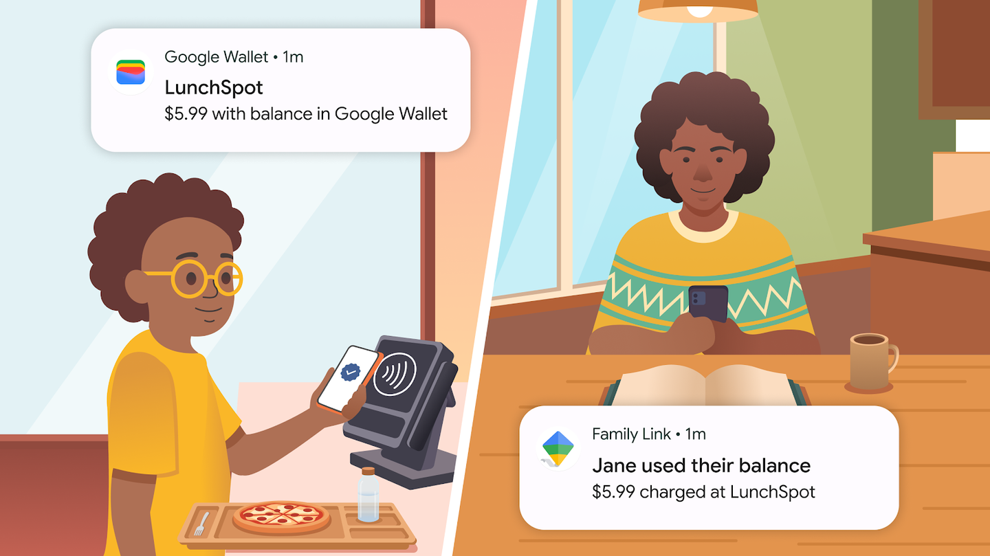 Google Wallet supervised balance interface for kids.