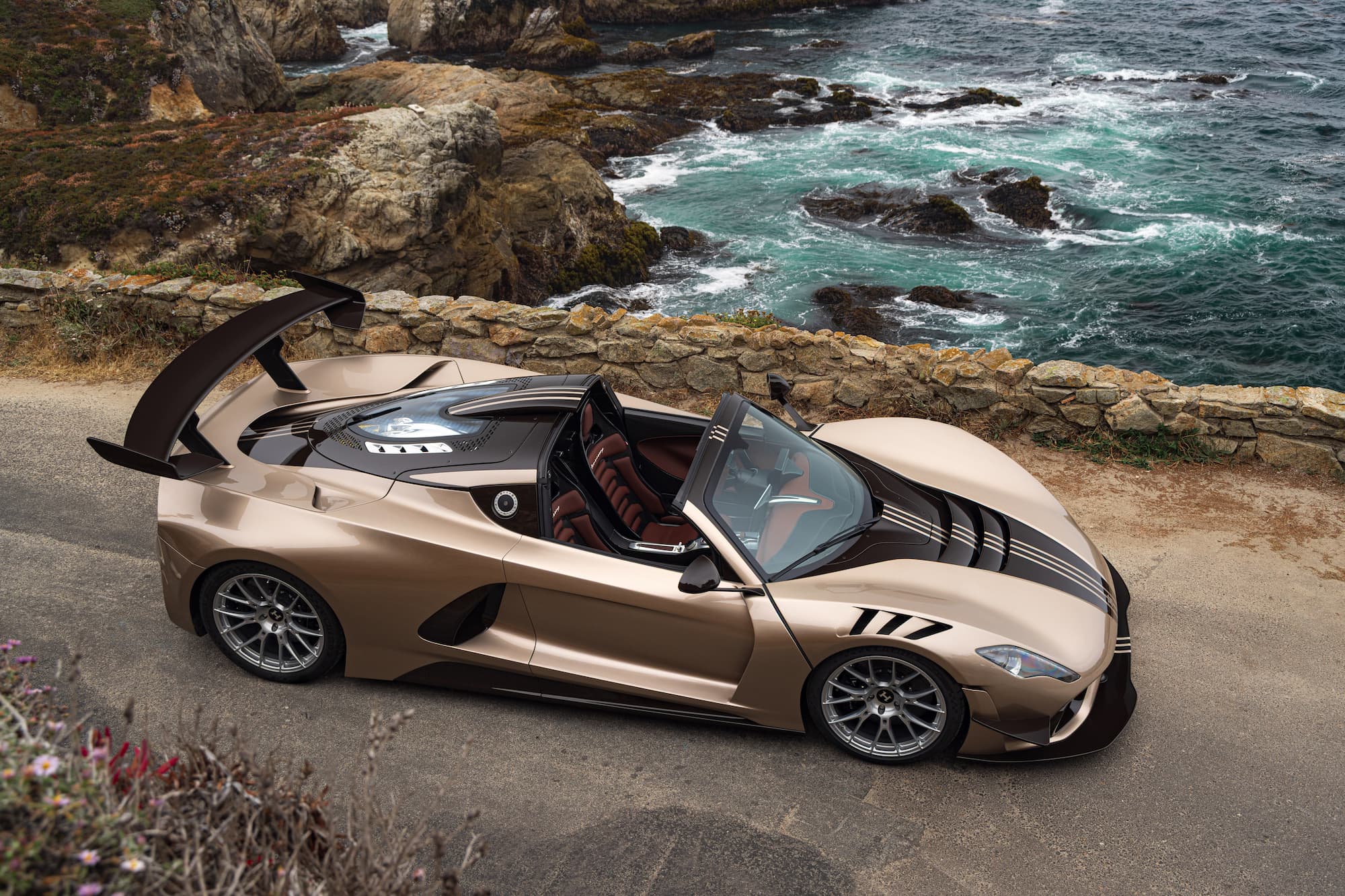 Official Hennessey image of the one-off Venom F5 Revolution LF by the California coast.