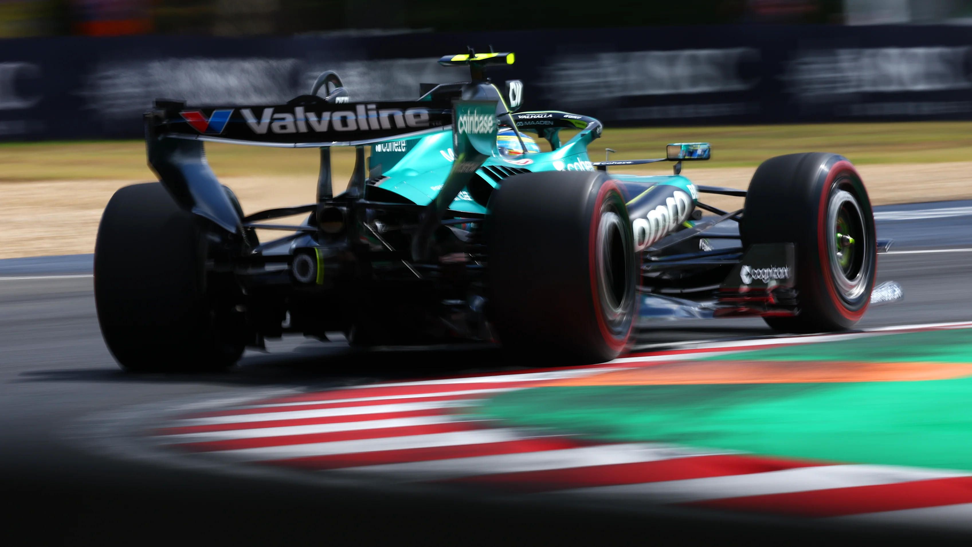 Fernando Alonso driving the Aston Martin AMR26 at the 2026 Hungarian Grand Prix practice session.