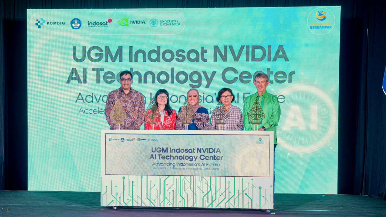 Official NVIDIA image from the launch ceremony for the UGM Indosat NVIDIA AI Technology Center in Indonesia.