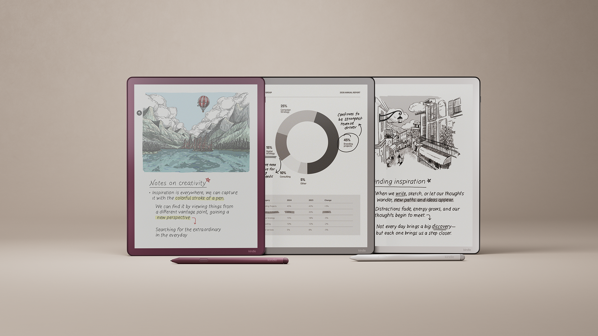 Official Amazon image of the Kindle Scribe Colorsoft with color notes.
