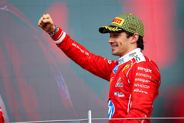 Charles Leclerc on the Silverstone podium after the 2026 British Grand Prix.