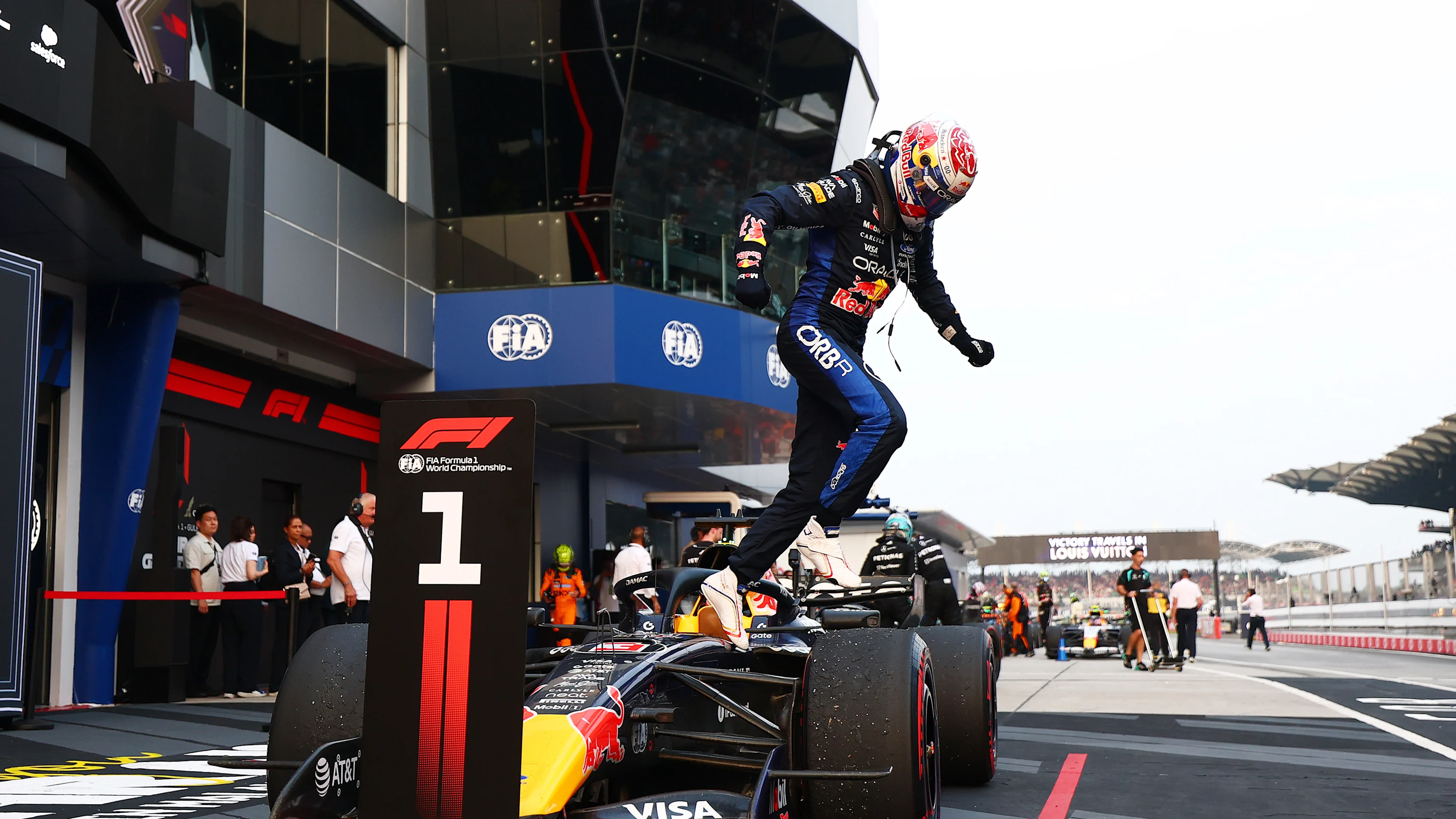 Max Verstappen and Red Bull celebrate after the Bahrain Grand Prix in Malaysia at Sepang.