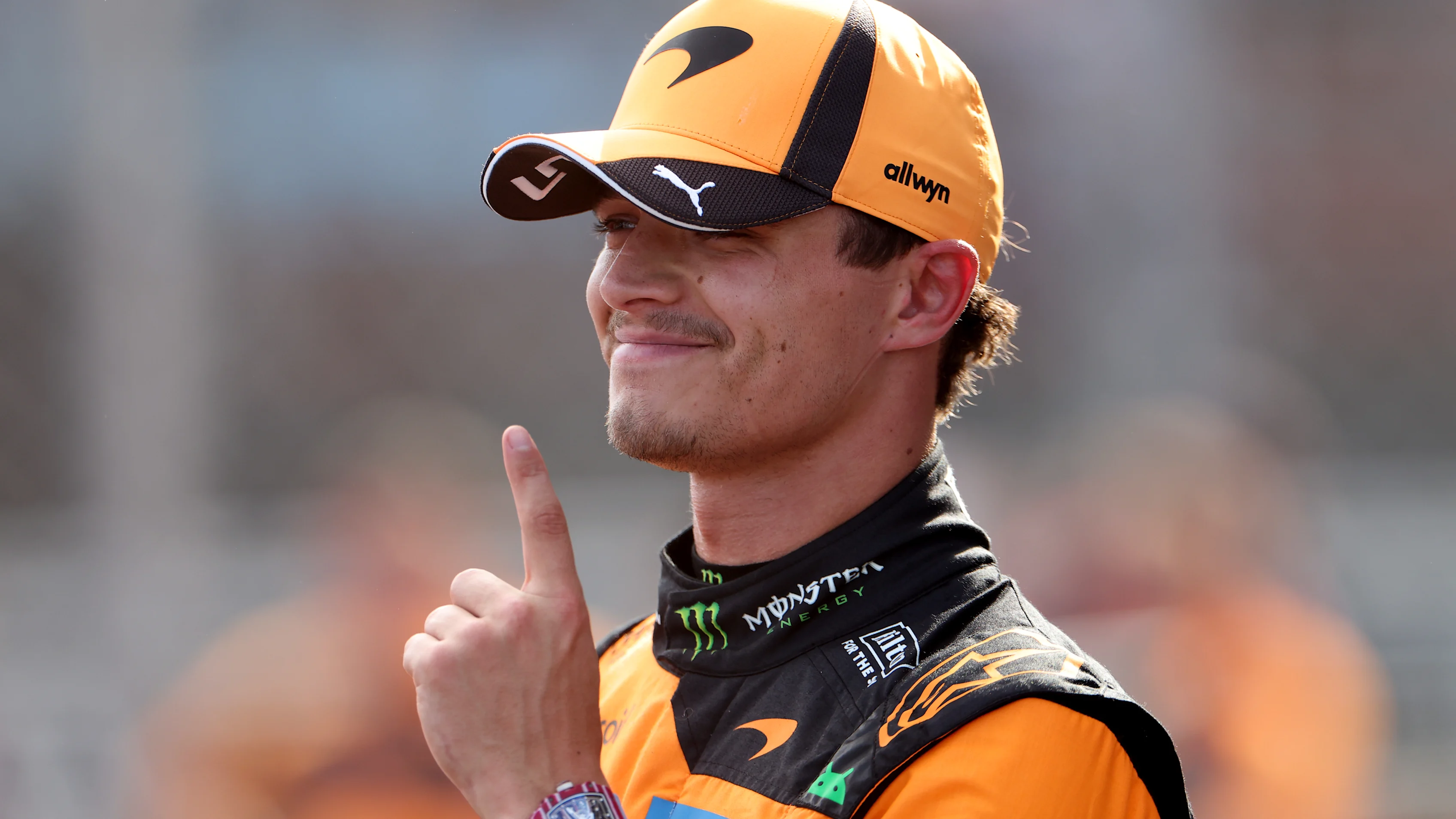 McLaren driver Lando Norris celebrating after Hungarian Grand Prix qualifying.