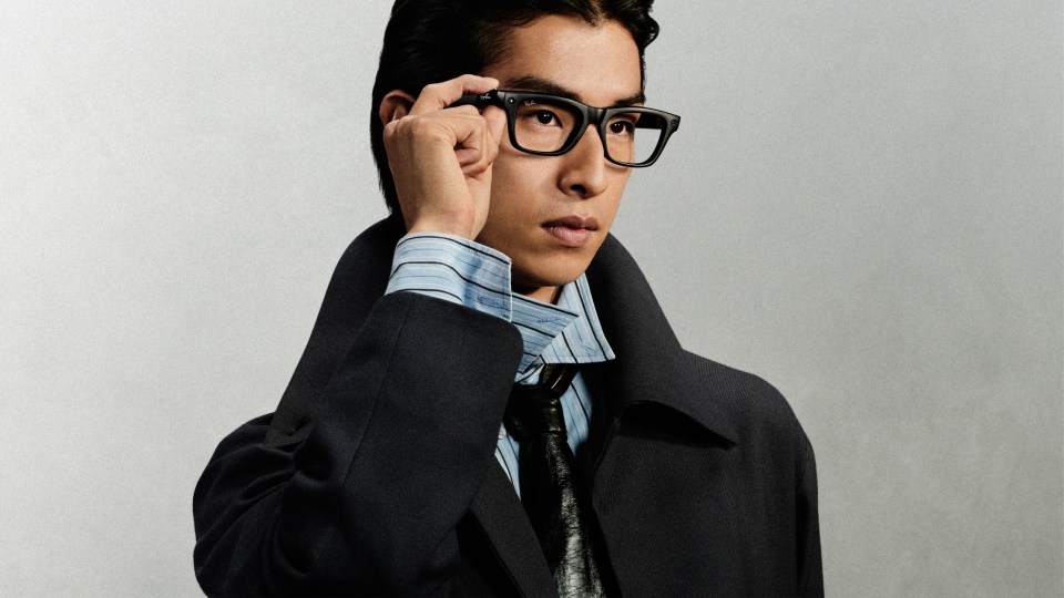 Official Meta image of a person using Ray-Ban Meta smart glasses.