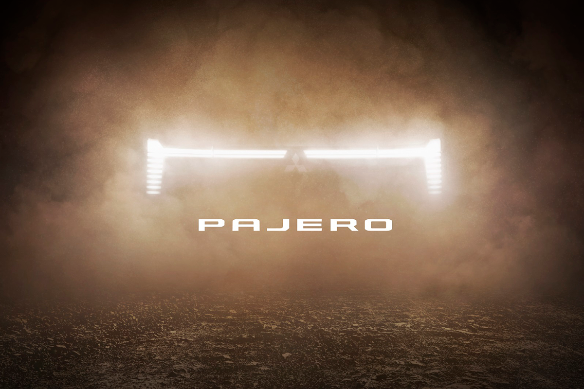 Official Mitsubishi teaser image of the all-new Pajero cross-country SUV.