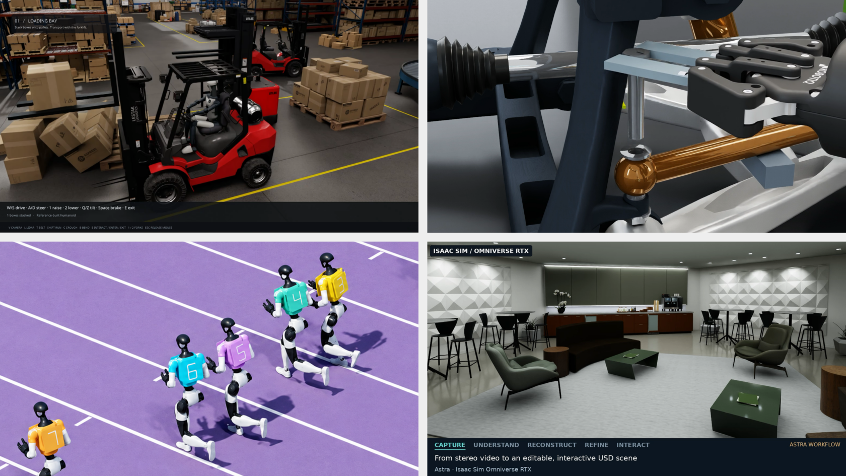 NVIDIA artwork illustrating AI-agent-assisted Omniverse simulation workflows.
