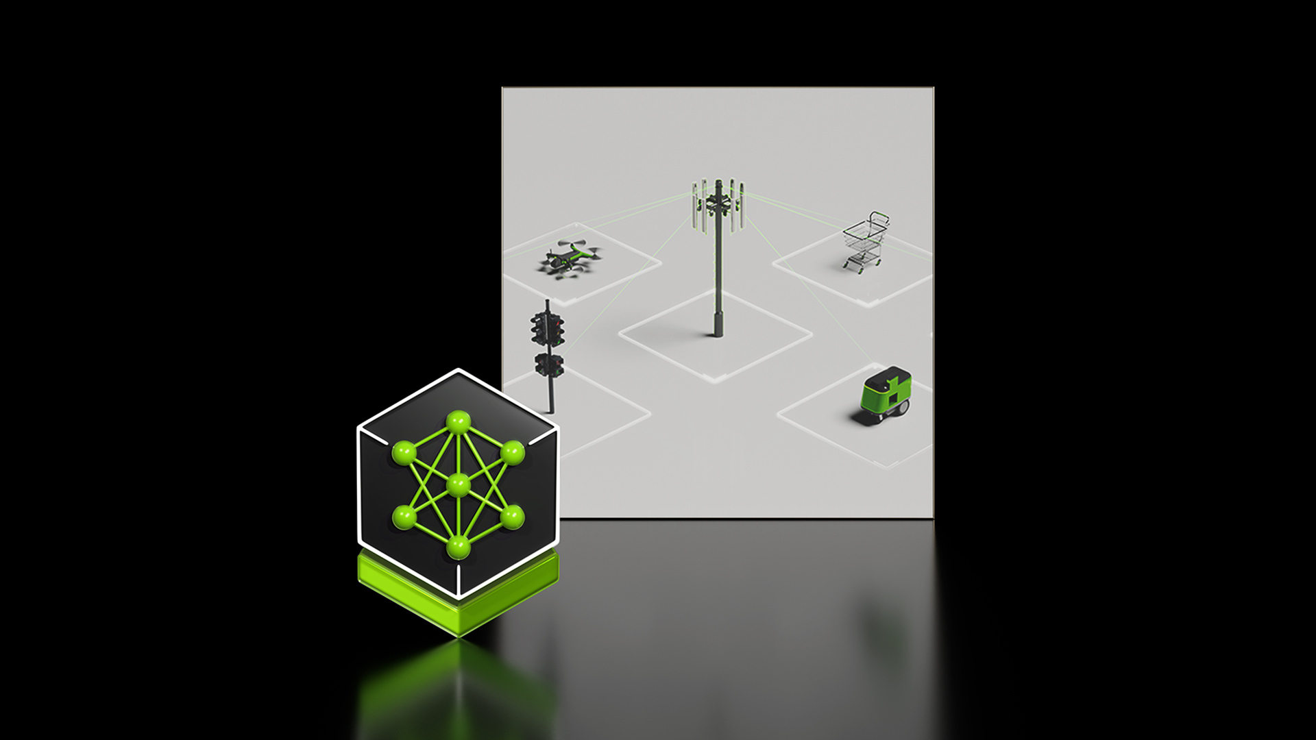Official NVIDIA graphic illustrating open-model AI for telecommunications networks.