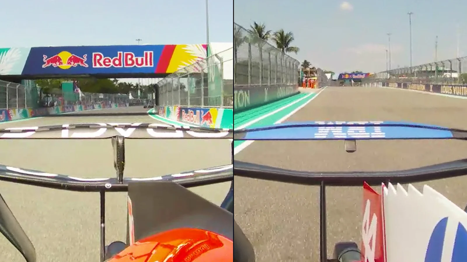 Formula 1 technical comparison of the Red Bull and Ferrari rotating rear wing concepts.
