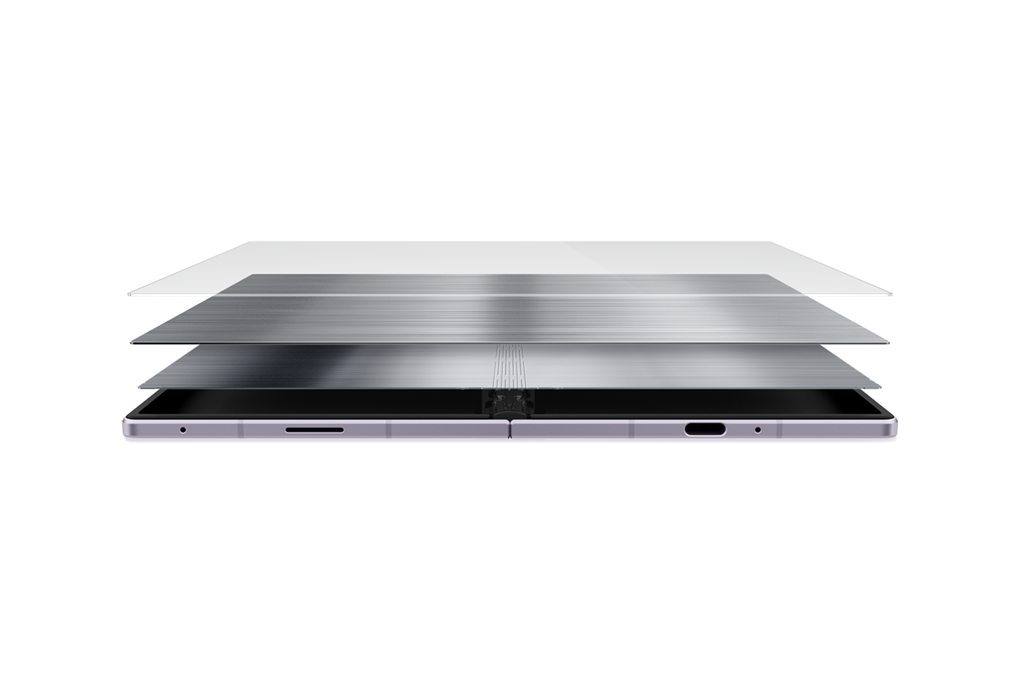 Samsung graphic showing Flex Titanium technology reducing crease visibility on Galaxy Z Fold8.