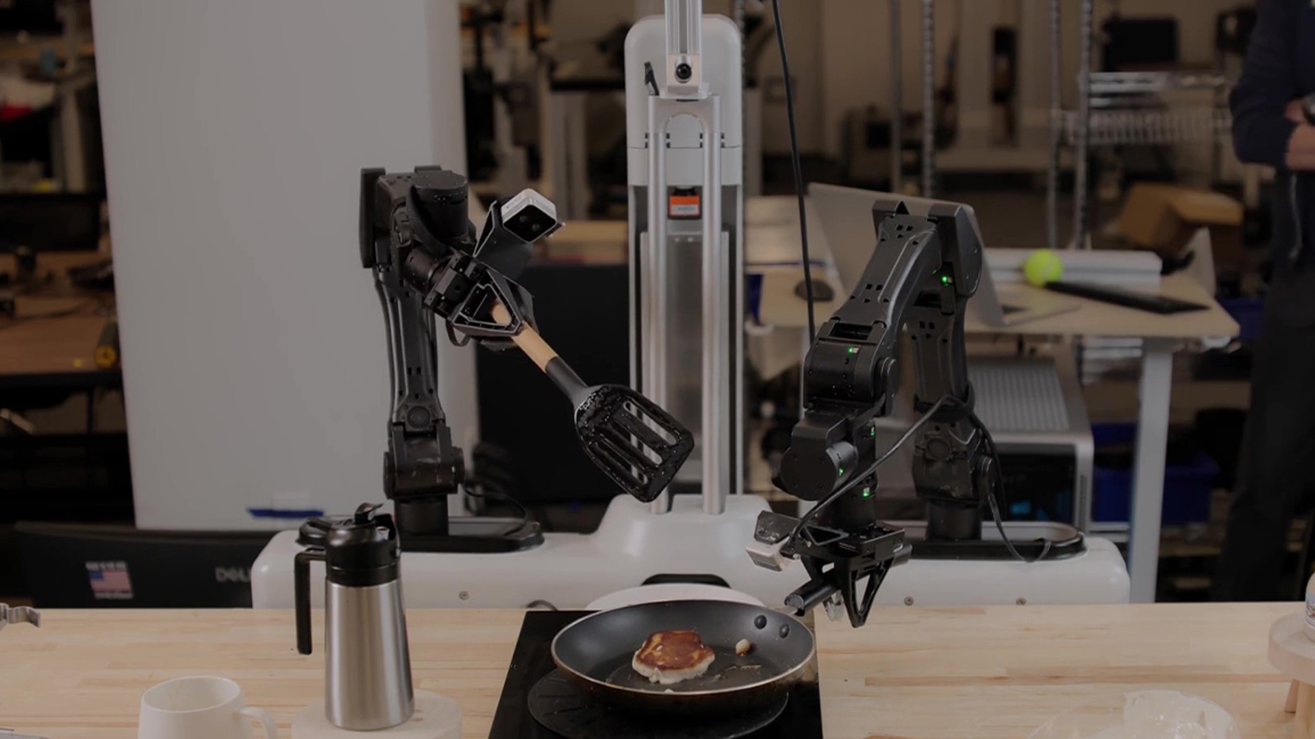 Official Skild AI S1 artwork showing a robot learning manipulation tasks from a video demonstration.