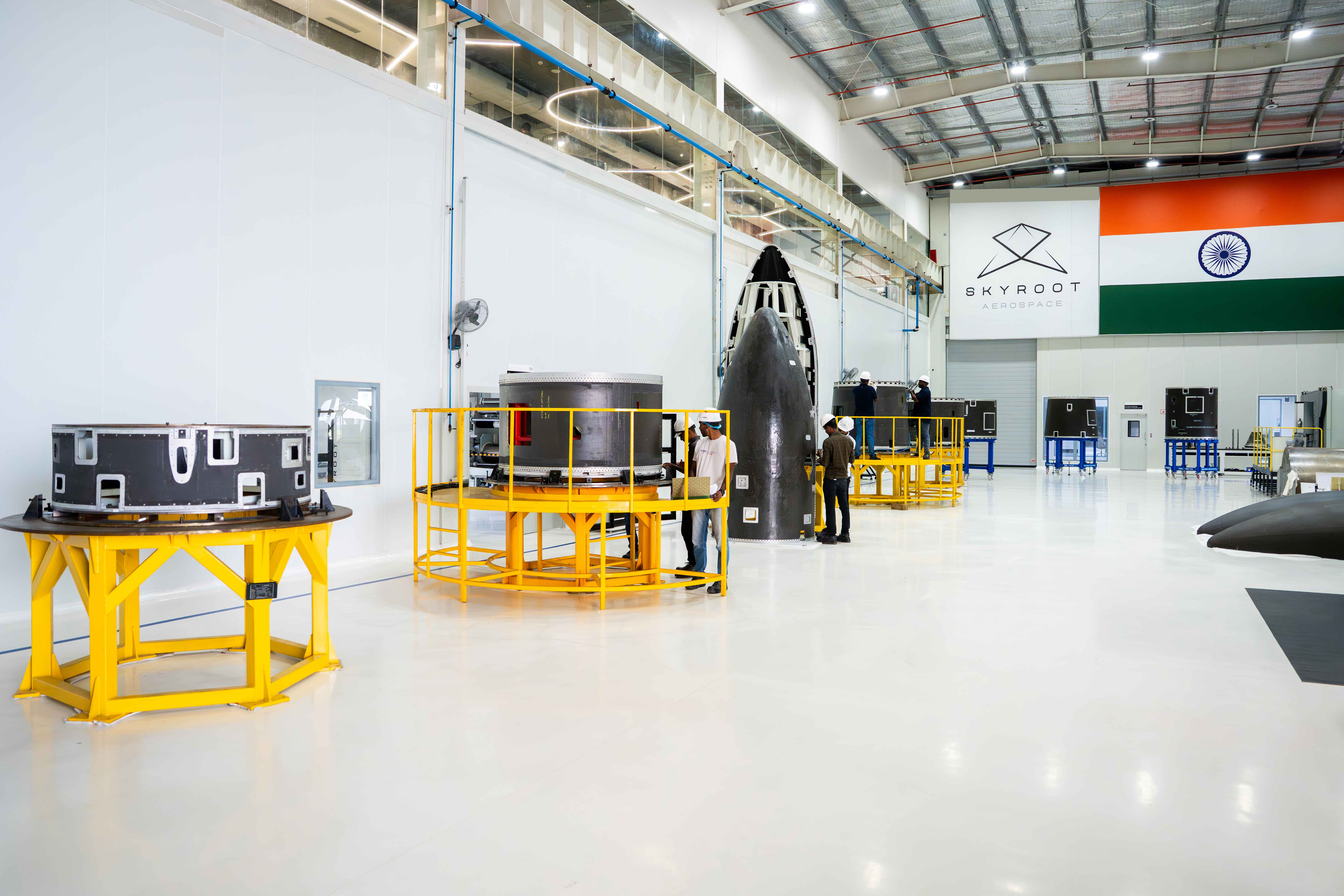 Skyroot Aerospace Vikram-1 hardware inside the company's clean integration facility in India.