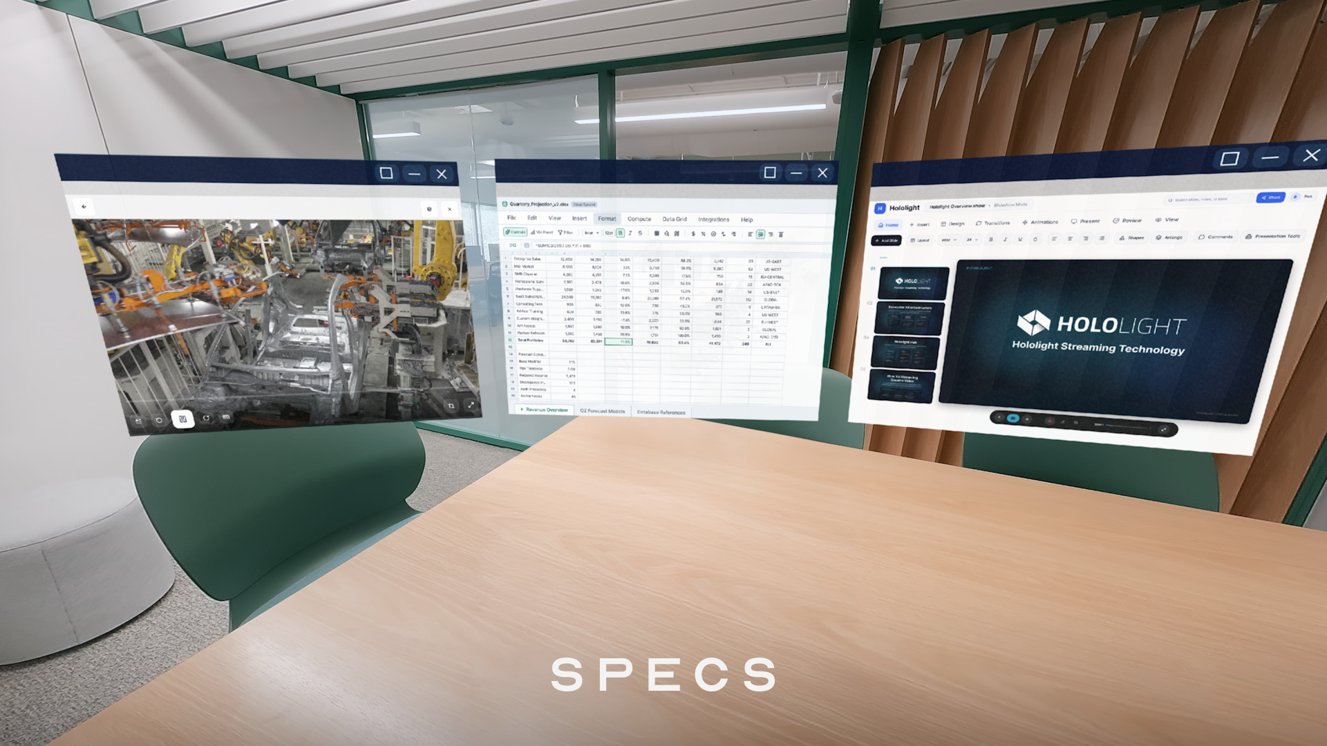 Official Snap image illustrating a Hololight enterprise experience on SPECS augmented-reality glasses.