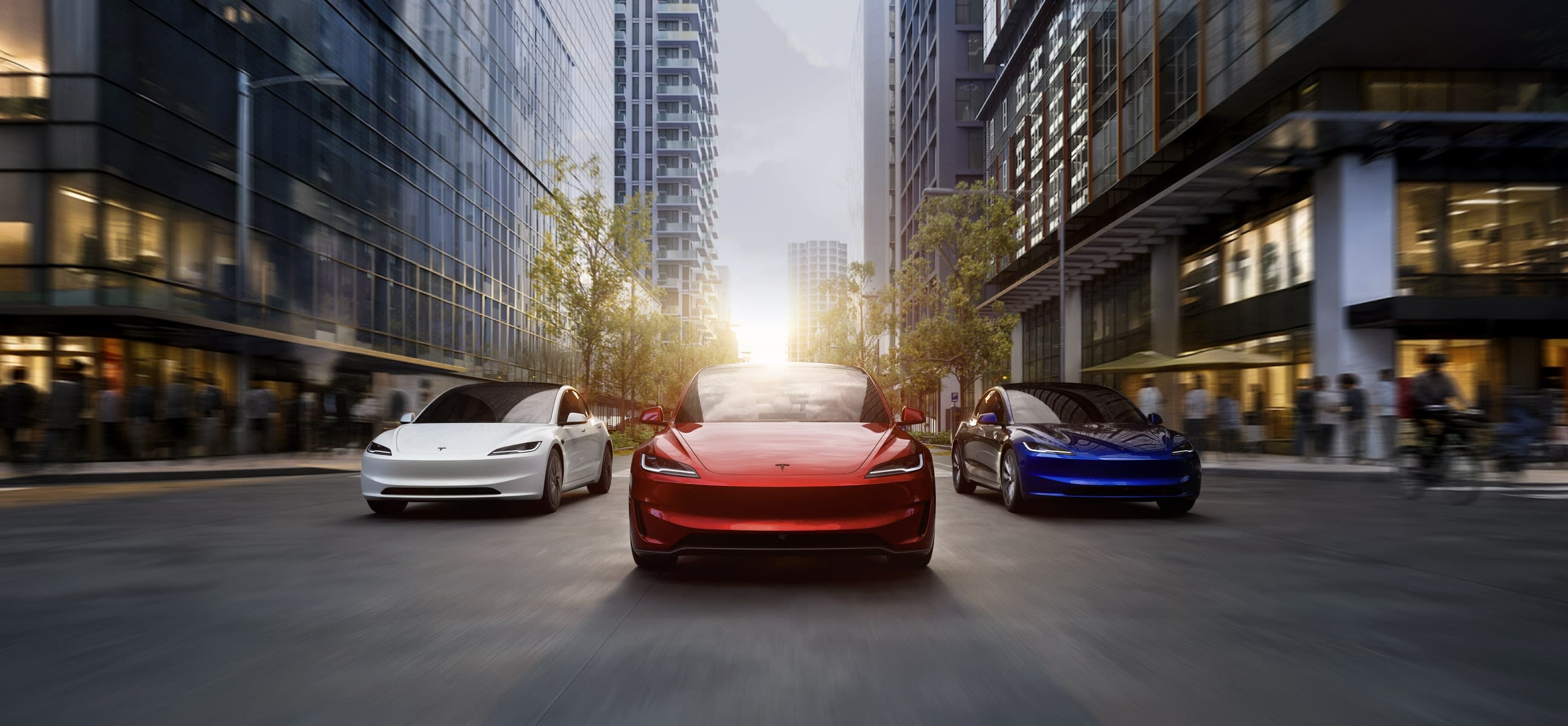 A Tesla Model 3 in Tesla’s official product photography.